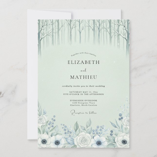 Invitation Mariage Serein dans une Forêt Vert Menthe (Devant)