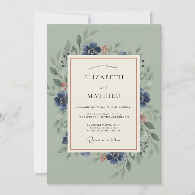Invitation Mariage Serein de la Nature Sage (Devant)