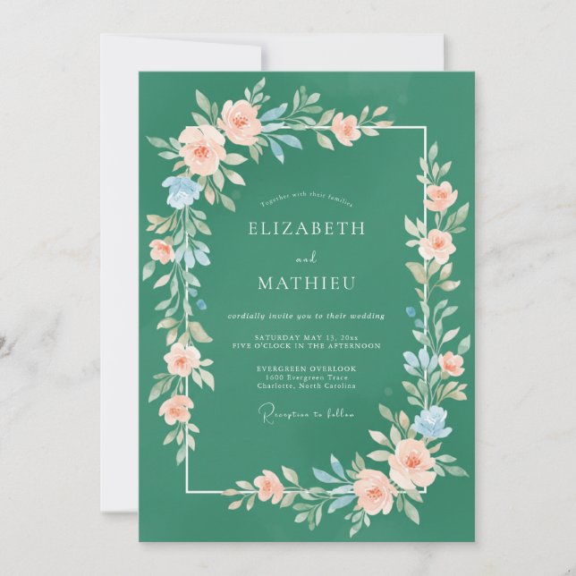 Invitation Mariage serein de nature vert émeraude (Devant)