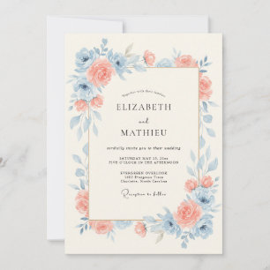 Invitation Mariage serein de printemps bleu ciel pêche