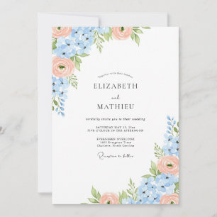 Invitation Mariage serein de printemps bleu clair