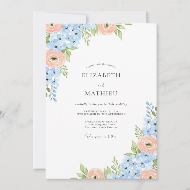 Invitation Mariage serein de printemps bleu clair (Devant)