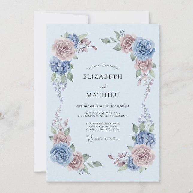 Invitation Mariage serein de printemps bleu poudré (Devant)
