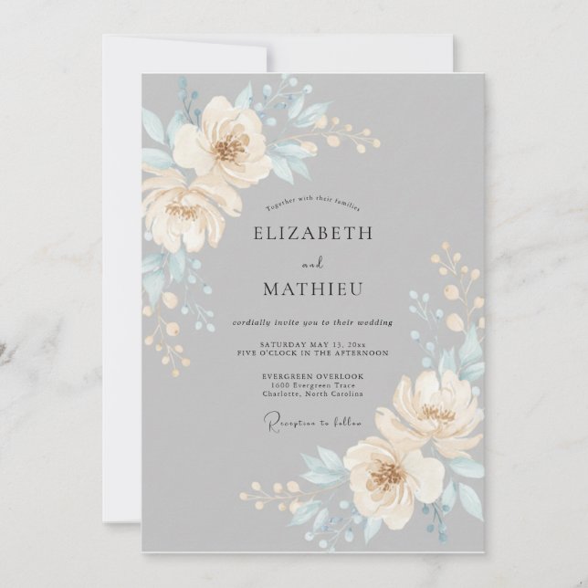 Invitation Mariage serein de printemps gris ardoise (Devant)
