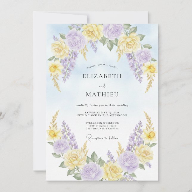 Invitation Mariage serein de printemps jaune pâle (Devant)