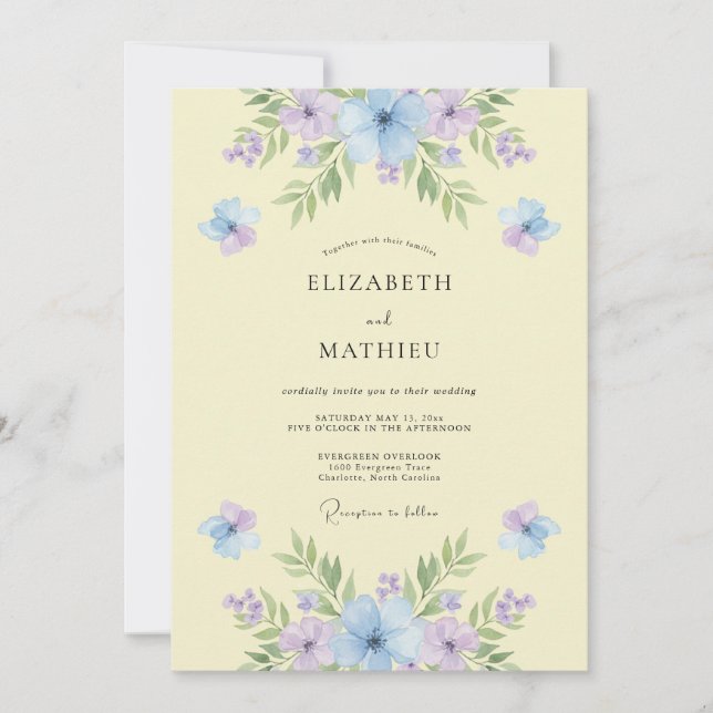 Invitation Mariage serein de printemps jaune pâle (Devant)