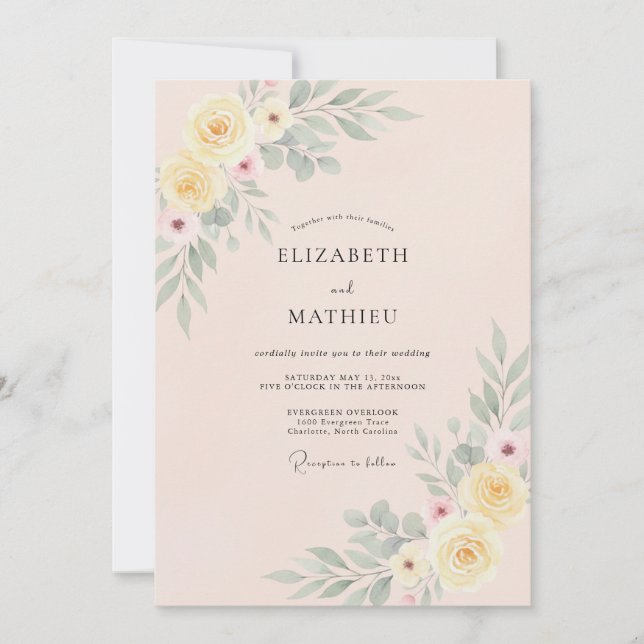 Invitation Mariage serein de printemps rose poudré (Devant)