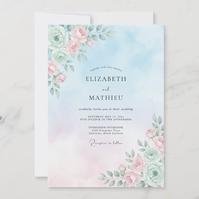 Invitation Mariage Sérénade Bleu Bébé de Printemps (Devant)