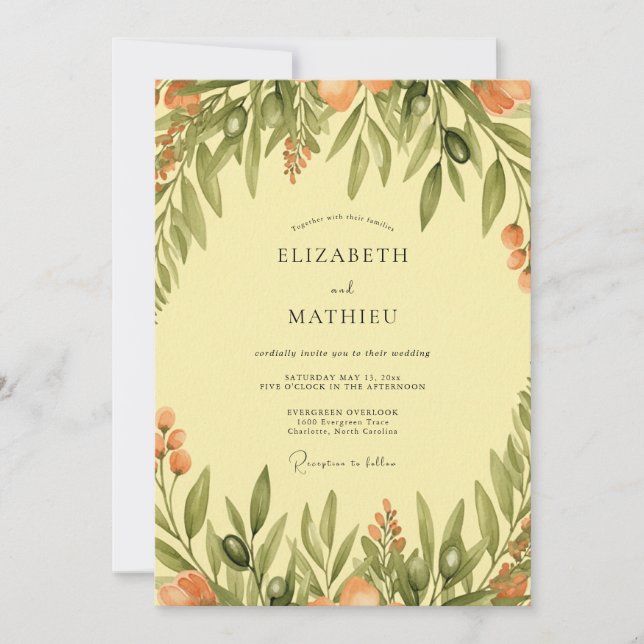 Invitation Mariage Sérène Méditerranéen Jaune (Devant)