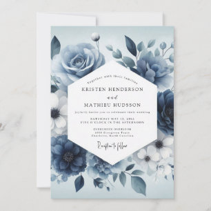 Invitation Mariage Sérénité Bleu Ardoise Fleurie
