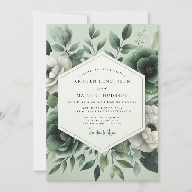 Invitation Mariage Sérénité de la Forêt Vert Sauge (Devant)