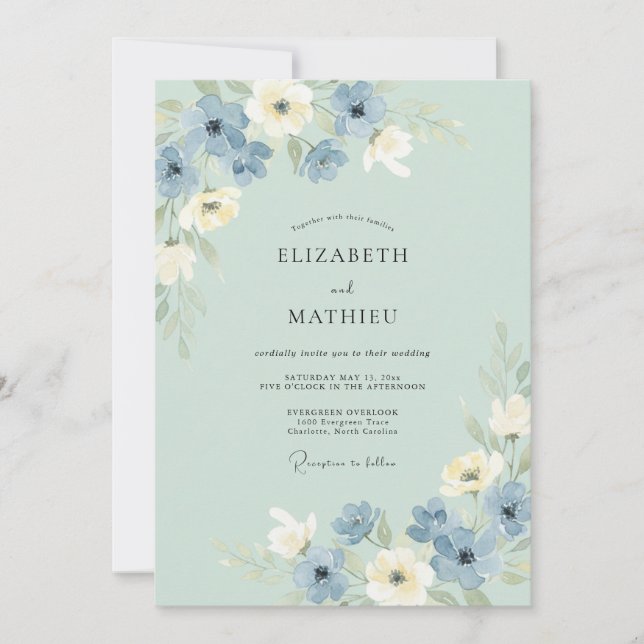 Invitation Mariage Sérénité de Prairie Vert Sage (Devant)