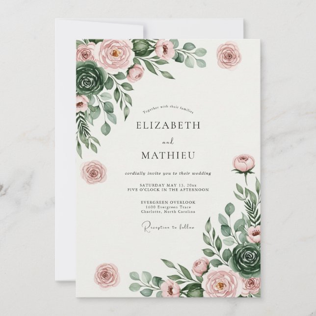 Invitation Mariage Sérénité Rose Foncé aux Succulentes (Devant)