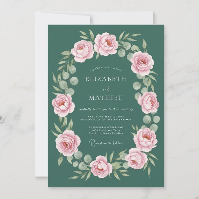 Invitation Mariage Sérénité Vert Chasseur en Forêt (Devant)