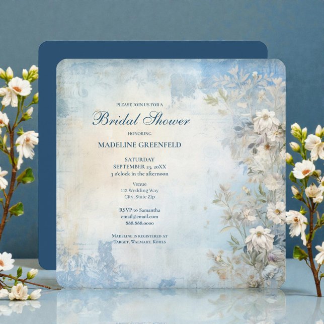 Invitation Mariage Shabby Chic Fleurs Bleues (Créateur téléchargé)