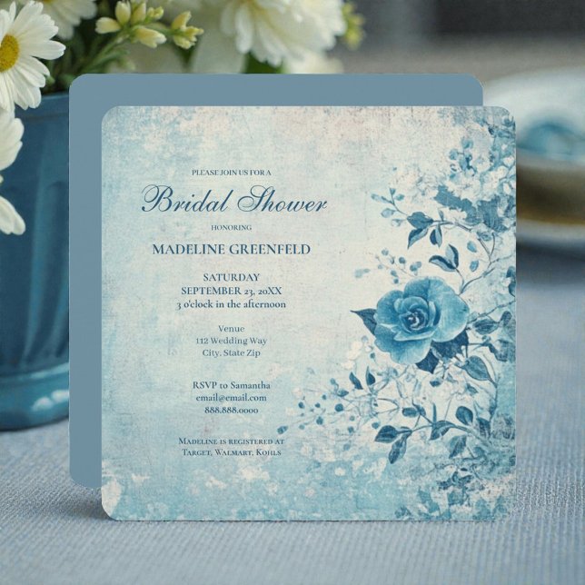 Invitation Mariage Shabby Chic Fleurs Bleues (Créateur téléchargé)