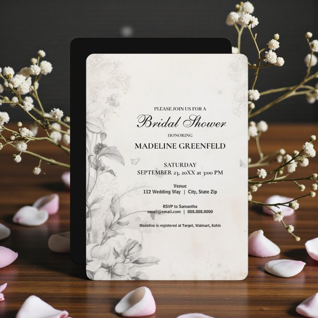 Invitation Mariage Shabby Chic Fleurs Noires (Créateur téléchargé)