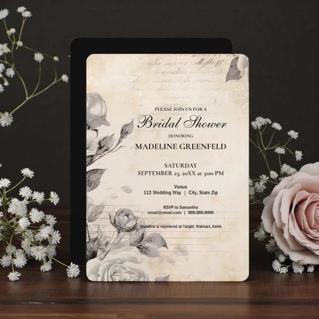 Invitation Mariage Shabby Chic Fleurs Noires (Créateur téléchargé)