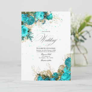 Invitation Mariage Shabby Chic Turquoise et Or Vintage
