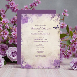 Invitation Mariage Shabby Chic Violet Lavande Floral