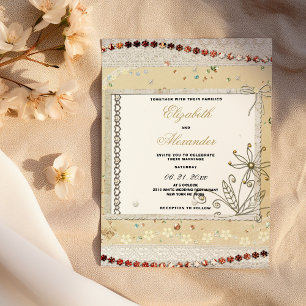 Invitation Mariage shabby vintage floral en dentelle 