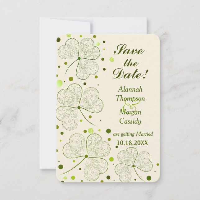 Invitation Mariage Shamrock à pois Save The Date (Devant)