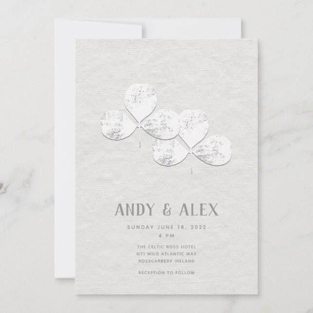 Invitation Mariage Shamrock blanc (Devant)