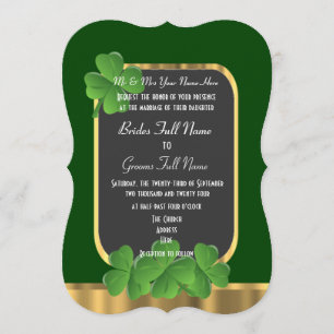 Invitation mariage shamrock irlandais vert