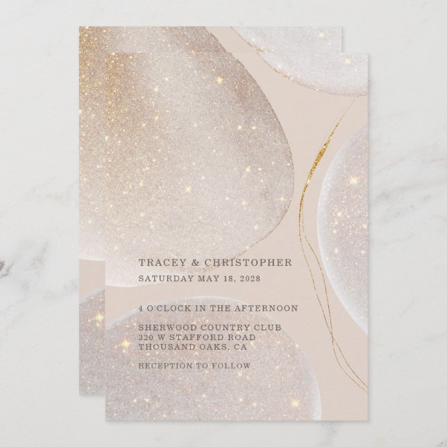 Invitation Mariage Shimmer brillant or et blush (Devant / Derrière)