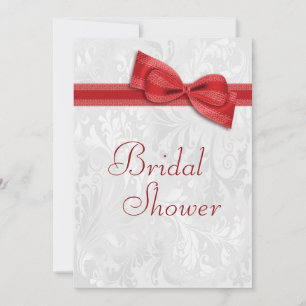 Invitation Mariage Shower Blanc Damassé et Nœud Faux