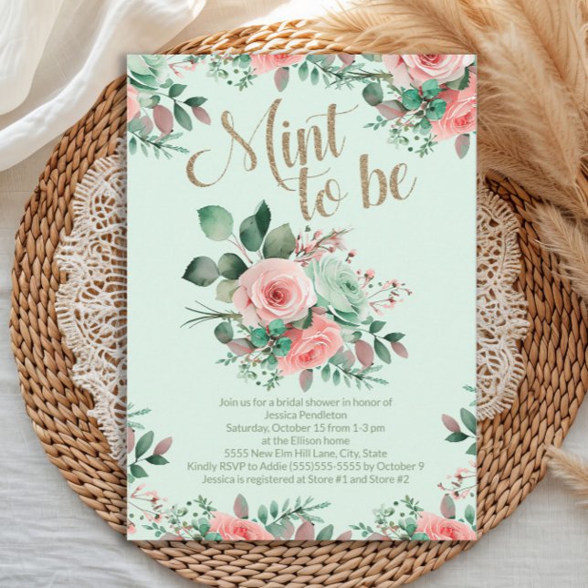 Invitation Mariage Shower Mint to Be Roses Verdure (Elegant Mint to Be Bridal Shower invitation)