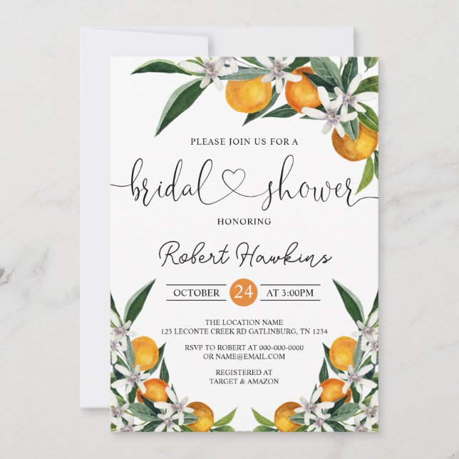 Invitation Mariage Shower Oranges et Citron (Devant)