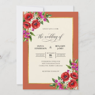 Invitation Mariage Sienne Magenta Coquelicot