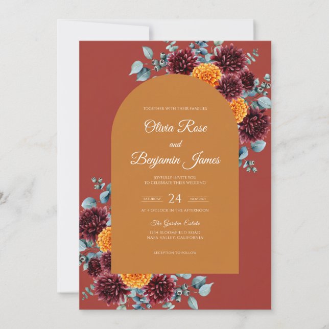 Invitation Mariage Sienne Rouge Floraison (Devant)