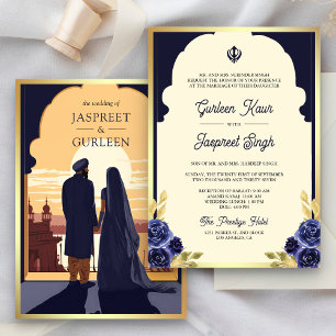 Invitation Mariage Sikh Anand Karaj bleu marine ethnique indi
