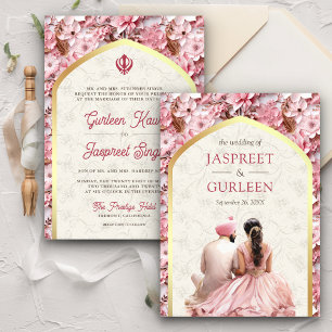 Invitation Mariage Sikh Anand Karaj Floral Punjabi Rose