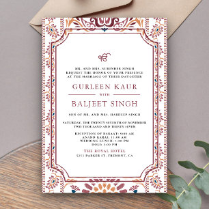 Invitation Mariage sikh Anand Karaj Ikat blanc rose