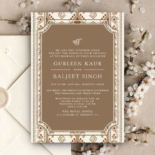 Invitation Mariage sikh Anand Karaj Ikat crème beige