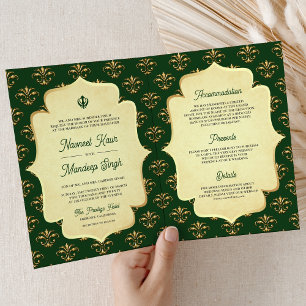 Invitation Mariage Sikh Anand Karaj Orné de Vieil Or à l'Aspe