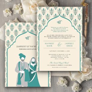 Invitation Mariage sikh Anand Karaj pendu teinté de vert sarc