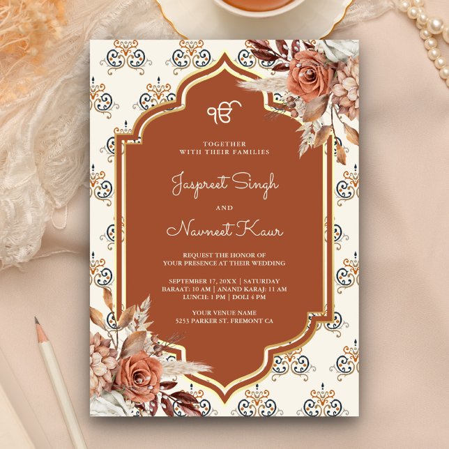 Invitation Mariage sikh Anand Karaj Punjabi orange rustique b (Créateur téléchargé)