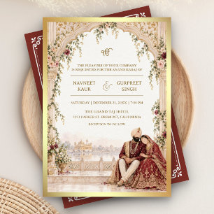 Invitation Mariage Sikh d'Ivory Floral de Bourgogne