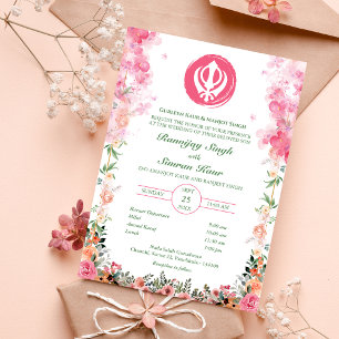 Invitation Mariage sikh du Punjabi Anand Karaj Floral