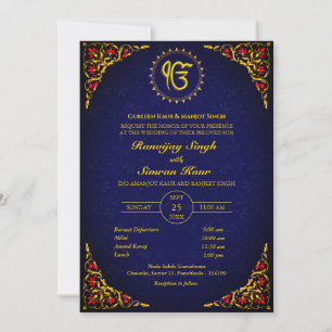 Invitation Mariage sikh du Punjabi Anand Karaj Golden