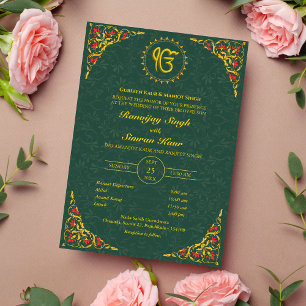 Invitation Mariage sikh du Punjabi Anand Karaj Golden