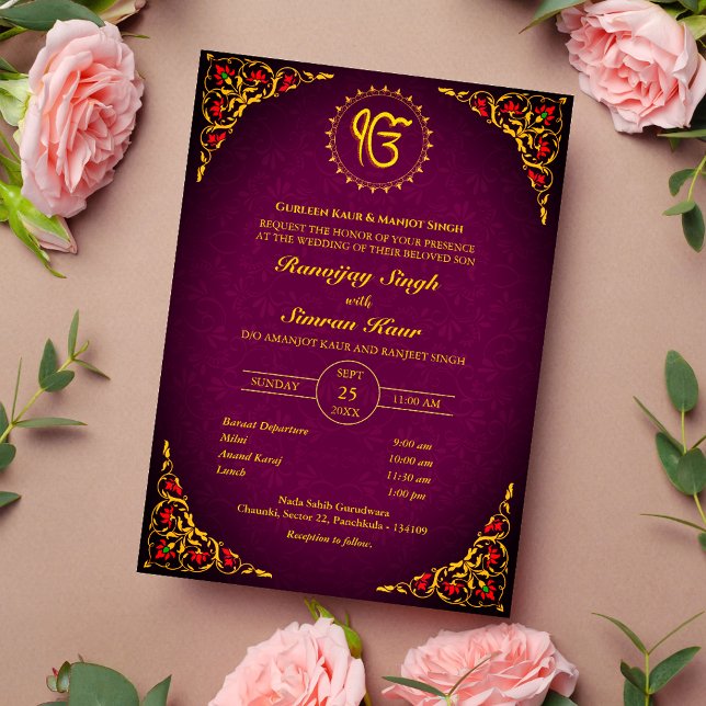 Invitation Mariage sikh du Punjabi Anand Karaj Golden (Créateur téléchargé)
