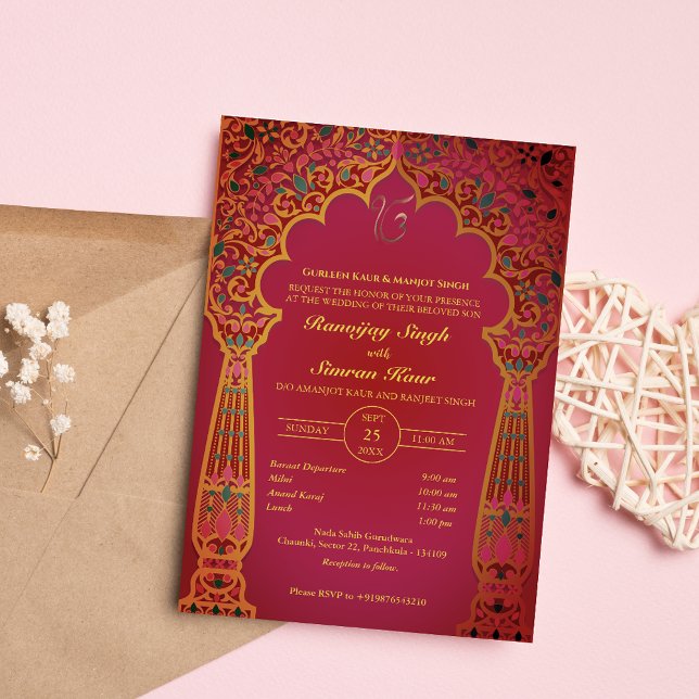 Invitation Mariage sikh du Punjabi Anand Karaj Golden (Créateur téléchargé)