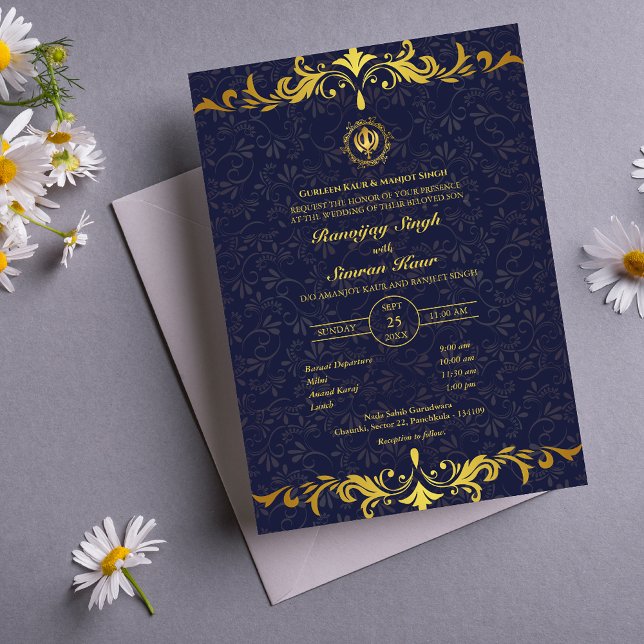 Invitation Mariage sikh du Punjabi Anand Karaj Golden (Créateur téléchargé)