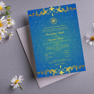 Invitation Mariage sikh du Punjabi Anand Karaj Golden