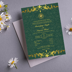 Invitation Mariage sikh du Punjabi Anand Karaj Golden